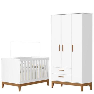 Imagem de Guarda Roupa Infantil Flip 3 Portas Com Berço Americano Flip Branco Acetinado - Reller