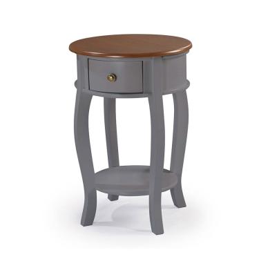 Imagem de Mesa Lateral Redonda com 1 Gaveta e Prateleira 1035 Linz Móveis - Cinza/Imbuia Glazer