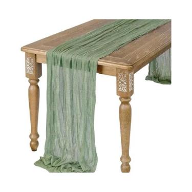 Imagem de Caminho De Mesa De Gaze Semitransparente Sage, Estilo Vintage, Para Ca