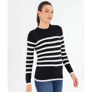 Imagem de Suéter Feminino Tricô Listrado Pérolas Marisa Preto-53381, Preto, P
