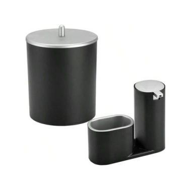 Imagem de Kit Dispenser Detergente com Suporte para Esponja + Lixeira Luxo Pia C