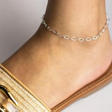 Imagem de Tornozeleira Em Elos Coração Banhada a Prata (3C) - DRoss