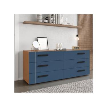 Imagem de Cômoda de Quarto Lisboa c/ 6 Gavetas Freijo/Azul - Politorno, Azul