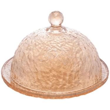 Imagem de Queijeira Martelados Âmbar 14x10cm para Queijos e Aperitivos em Vidro com Design Trabal...