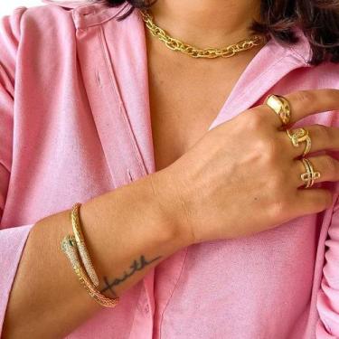 Imagem de Bracelete luxo detalhe cobra cravejado banhado a ouro 18k - KARINE RAM