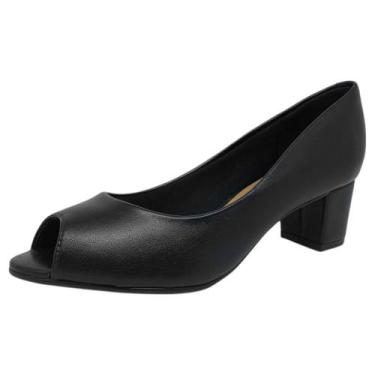 Imagem de Sapato Peeptoe Feminino Salto Bloco Baixo Social Beira Rio, Preto, 39