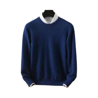 Imagem de Suéter Masculino De Tamanho Grande 100% Cashmere De Vison Puro, Gola R