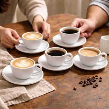 Imagem de Conjunto 6 Xícaras de Chá Porcelana 120ml com Pires Jogo Chá Café Mesa