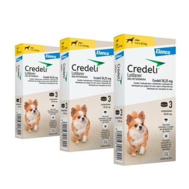 Imagem de 3 Credeli Antipulga Carrapato 56,25mg 1,3- 2,5kg 03 Cpr - Elanco