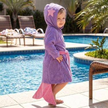 Imagem de Roupão Infantil e Bebê Atoalhado Sereia Lilás Tip Top, 6-12M