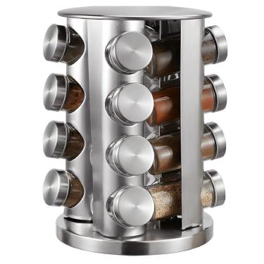 Imagem de Porta Temperos Giratório 16 Potes de Vidro 110ML com Tampas Dosadoras Aço Inox para Cozinha Flux