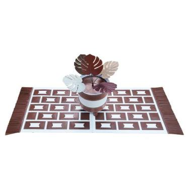Imagem de Kit Decorativo Em Couro Caminho De Mesa E Cachepô Galvani, Pinhão