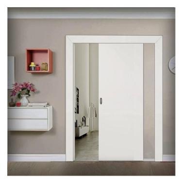Imagem de Kit Porta de Correr Madeira Lisa 210x80x3,5cm Laca Moldufama Branco