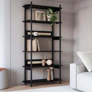 Imagem de Estante 180 cm 6 Prateleiras Palhinha Pé Madeira Preto - Artesano Móve