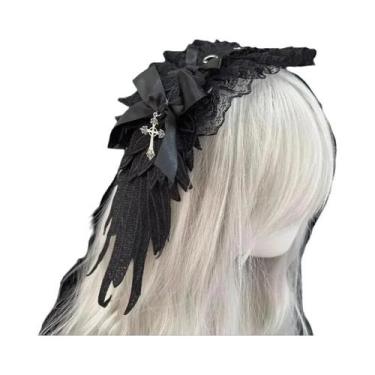 Imagem de Tiara De Renda Com Babados Y2K Wing Bownet, Acessório De Cabelo Gótico
