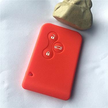 Imagem de WSWJDW Porta-chaves de silicone com 3 botões Smart Car Key Case Tampa do chaveiro Ring Key Bag, apto para Renault Clio Megane Grand Scenic, vermelho