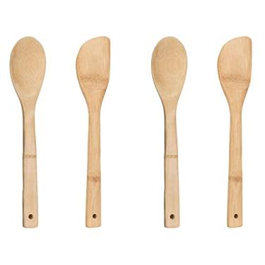 Imagem de 2 Colher E 2 Espátula Bambu Natural Utensílios Cozinha 30 cm