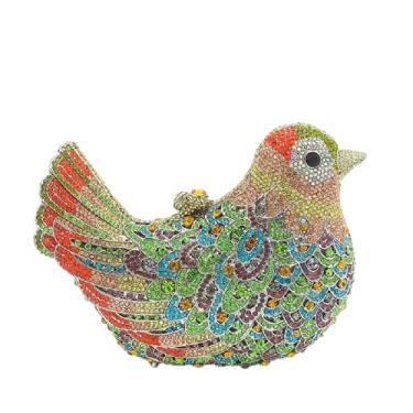 Imagem de Boutique De FGG Bolsa clutch de cristal de pássaro para mulheres, elegante com strass, bolsa para noite, pombo, formatura, bolsa clutch para casamento, mini, Verde e laranja, Small, Cbg823013 Bird
