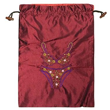 Imagem de Wrapables Bolsa de lingerie "sutiã e calcinha" bordada de seda, vinho