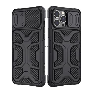 Imagem de Nillkin Capa para iPhone 13 Pro Max com Proteção de Lente de Câmera Deslizante, Proteção Militar, Preta com Design Geométrico