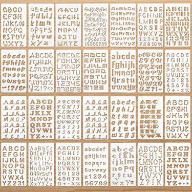 Imagem de 28 peças de estêncil de letras de plástico para pintura, reutilizável, alfabeto, diário, letras, estêncil, para caderno, diário, scrapbook, desenho faça você mesmo, porta de vidro de madeira
