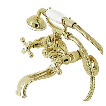 Imagem de Kingston Brass KS226PB Torneira de banheira Kingston com chuveiro de mão, latão polido