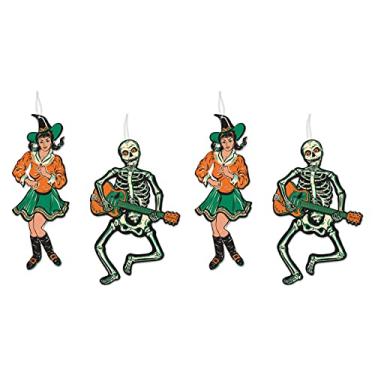 Imagem de Beistle 01458 Jointed GoGo Dancers 4 Piece Vintage Halloween Party Decorations, 14" & 14.5", Green/Orange/Off White/Black