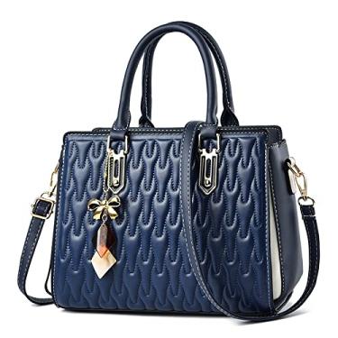 Imagem de Bolsas femininas de couro macio com alça superior da moda bolsas de mão elegantes bolsa transversal de ombro, Azul