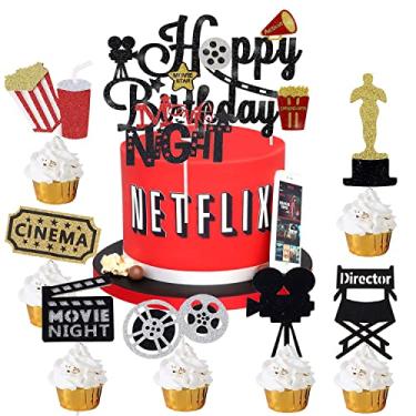 Imagem de Decoração de festa de aniversário do filme, noite de aniversário, bolo, topo de cupcake, tema do filme, enfeites de cupcake para noite de filme, suprimentos de decoração de festa