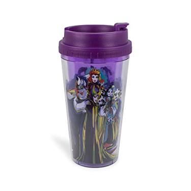 Imagem de Disney Villains Bad Vibes Only Copo de plástico de parede dupla com tampa | Acessórios oficiais de cozinha | Canecas de café de viagem, conjunto de bebidas para cozinha doméstica | Comporta 473 ml