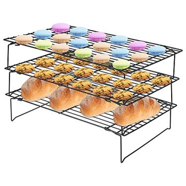 Imagem de AB1 Suporte de resfriamento de bolo de 3 camadas de aço inoxidável bandeja de alimentos para cozinha assar pão churrasco prateleira suporte de cookies AB1 (um)