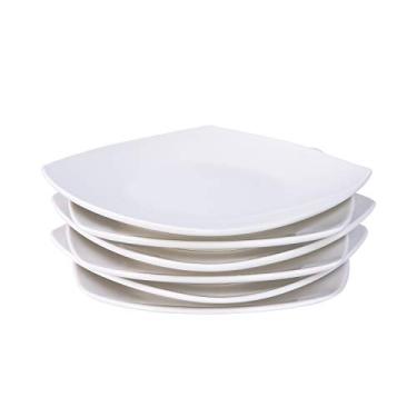 Imagem de Pratos de jantar de porcelana quadrados Cutiset de 20 cm, conjunto com 6, branco (20 cm, quadrado)