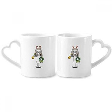 Imagem de Antlers Bastet Bell Garland Conjunto de canecas de porcelana para casais, copo de cerâmica para amantes, alça de coração