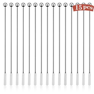 Imagem de 15Pcs Stainless Steel Coffee Beverage Stirrers Stir Cocktail Drink Swizzle Stick with Small Rectangular Paddles