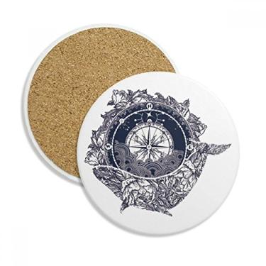 Imagem de Caneca porta-copos com estampa de estrela e bússola para proteção de mesa, pedra absorvente