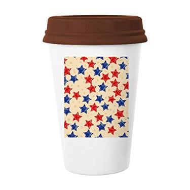 Imagem de Caneca de vidro de cerâmica com pentagrama azul vermelho com elementos do país