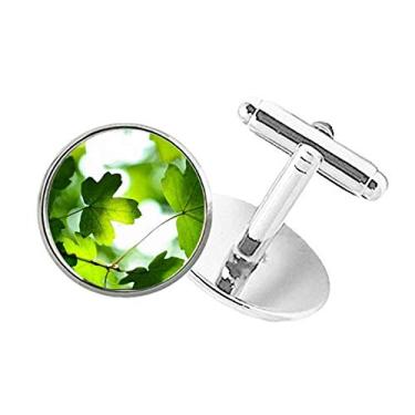 Imagem de DIYthinker Abotoaduras com clipe de botão redondo para imagem de plantas da Sunshine Leaf