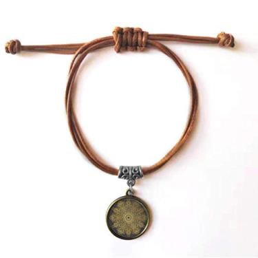 Imagem de DIYthinker Pulseira de couro com corda de couro e cordão de alfândega da cultura tailandesa marrom joia presente
