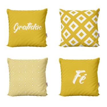 Imagem de Almofadas Amarelas Decorativas Fé E Gratidão Para Sofá 40X40