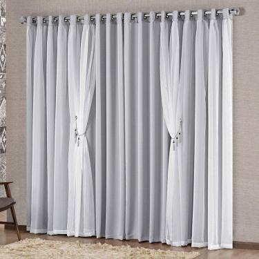 Imagem de Cortina Mabelle 3,00M X 2,50M Semi Blackout Com Voal Premium Pingentes Sala Quarto - Cinza