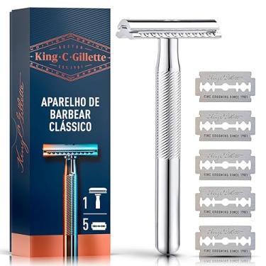Imagem de KING C. GILLETTE, Aparelho de Barbear Clássico + 5 Lâminas de barbear com Duplo Fio, aço inoxidável, Barbeador para homens, Cuidado para Barba