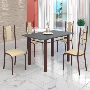Imagem de Conjunto Sala de Jantar Bahia Mesa Tubo 120x75cm Tampo Pedra com 4 Cadeiras Creme/Marrom