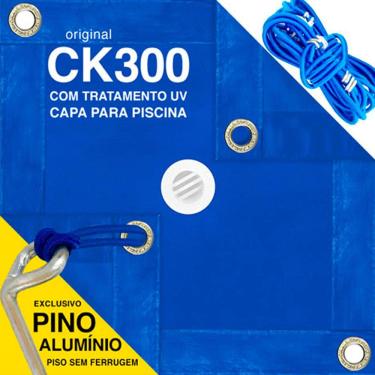 Imagem de Capa de Piscina Azul Ck300 6x3 Metros Com Ilhós A Cada Metro + Kit Para Instalação