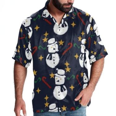 Imagem de RODAILYCAY Camisa de praia masculina casual de manga curta com botão amarelo árvore de Natal Papai Noel, P, Multicolorido 3, P