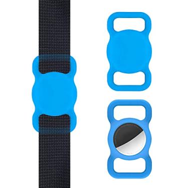 Imagem de RAYSMOA Capa Airtag compatível com Airtag Apple, coleira de cachorro Air Tag capa de etiquetas de ar para animais de estimação, localizador de GPS para coleira de cachorro e gato (azul)