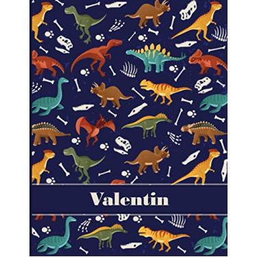 Imagem de Valentin: Personalized Name Composition Notebook For Kids, Dinosaur Journal , Wide Ruled Comp Book For Boys Grades K-2,Preschool, Kindergarten (8.5'' x 11'') 110 Pages