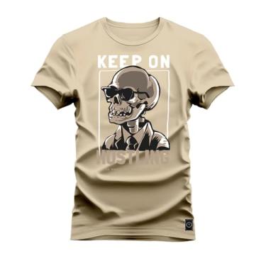 Imagem de Camiseta Plus Size Unissex 100% Algodão Estampada Premium Keep Cool Cavera Bege G2