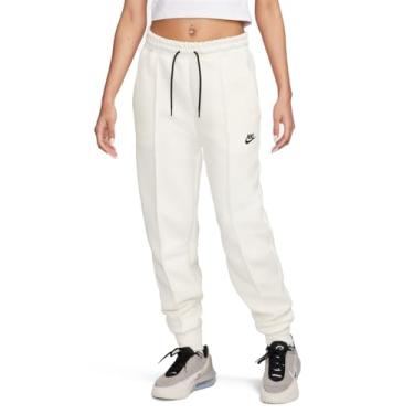 Imagem de Nike Sportswear Tech Fleece Calça feminina de cintura média, Marfim pálido/preto, PP