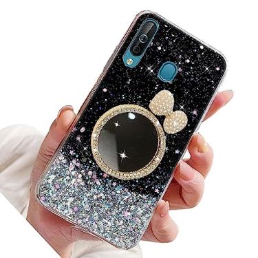 Imagem de Rnrieyta Capa Miagon com glitter para Huawei P30 Lite, capa protetora de silicone macia e fina linda estrela brilhante para meninas e mulheres, laço espelhado preto