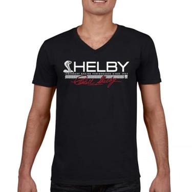 Imagem de Camiseta Shelby Legendary Racing Performance Since 1962 gola V Mustang Cobra GT Muscle Car GT500 Powered by Ford Tee, Preto, P